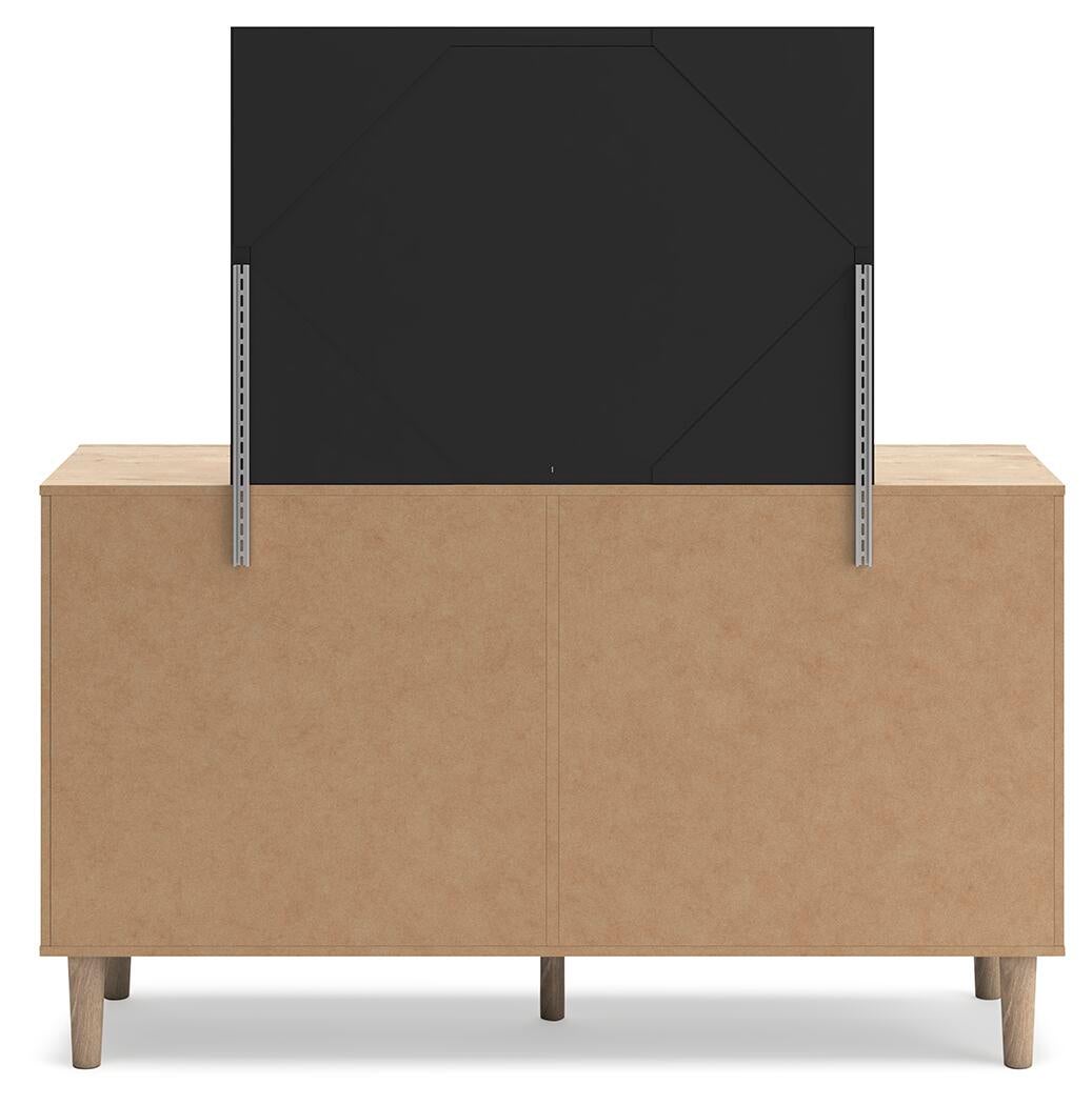Cielden California King Upholstered Bed with Roll Slats, Dresser and Mirror