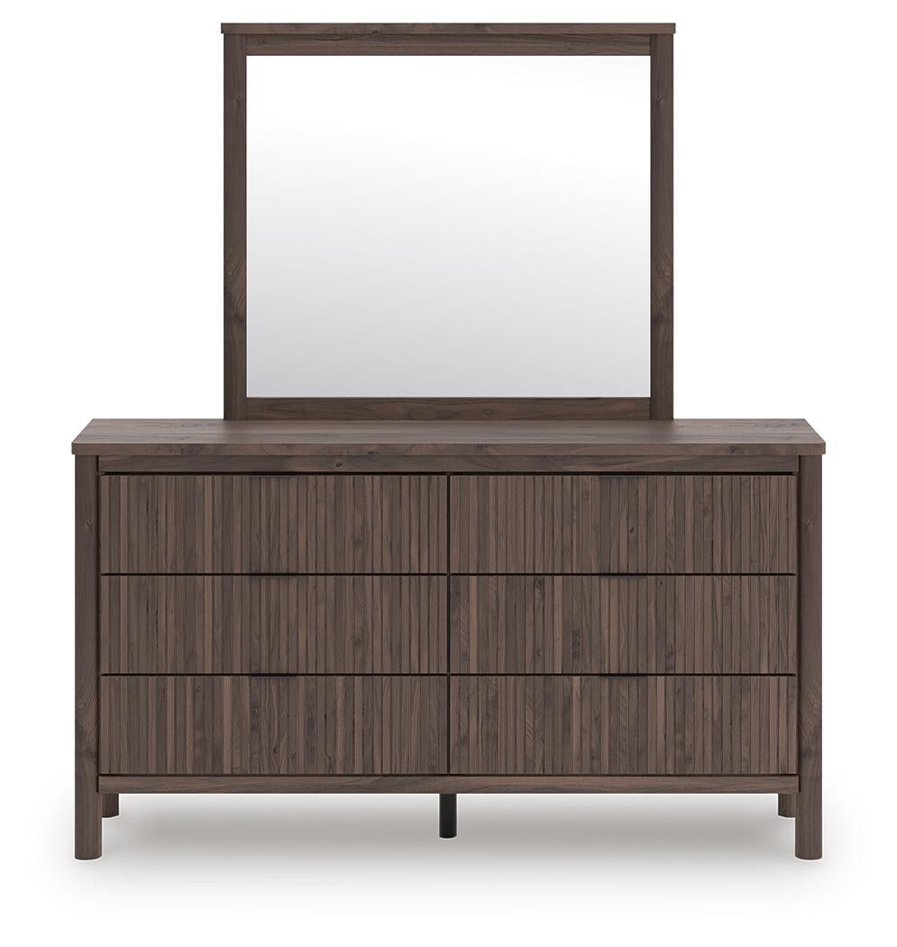 Pamytta Full Upholstered Panel Bed, Dresser, Mirror and Nightstand