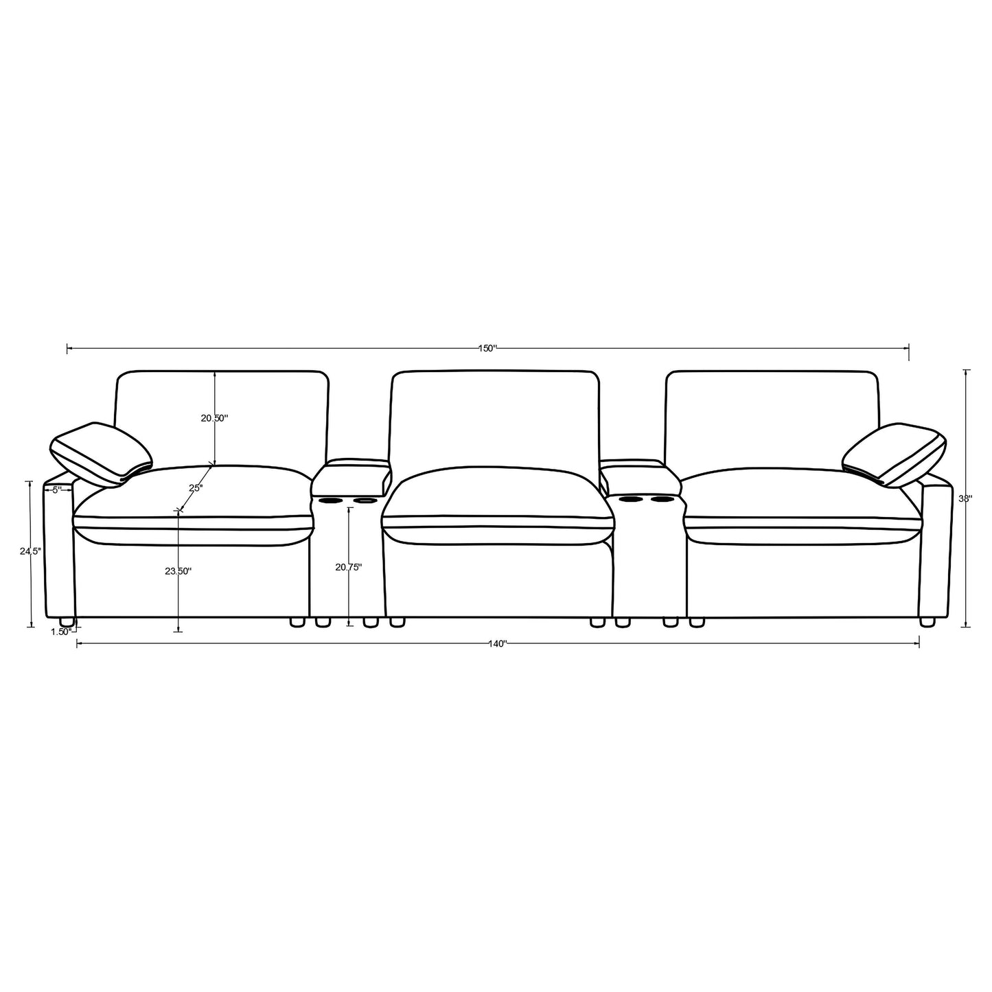 Collins 5-Piece Power Reclining Home Theater Seating Black
