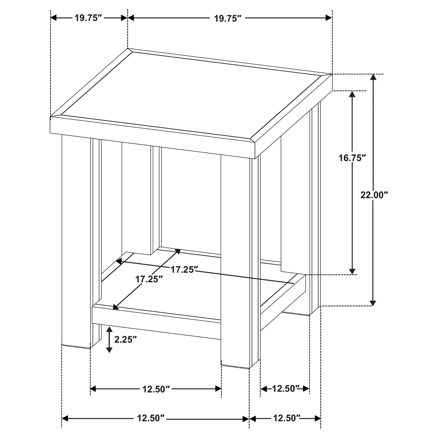 Beasley Square Wood End Side Table With Shelf Golden Oak