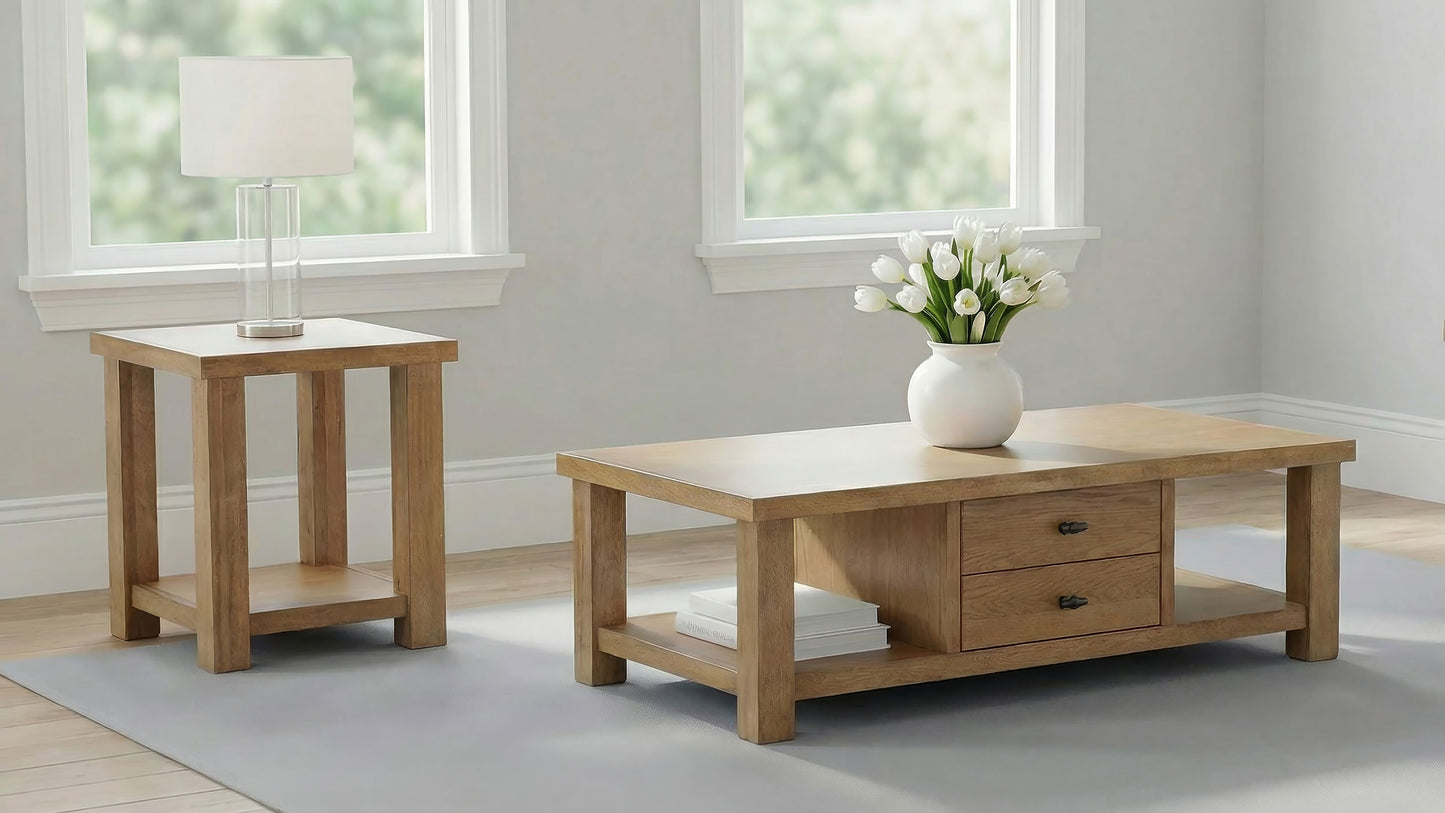 Beasley Square Wood End Side Table With Shelf Golden Oak