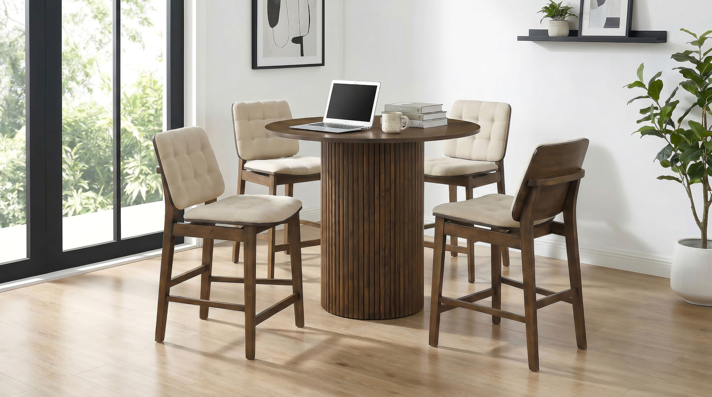 Hamlyn 43-inch Round Wood Counter Height Dining Table Walnut
