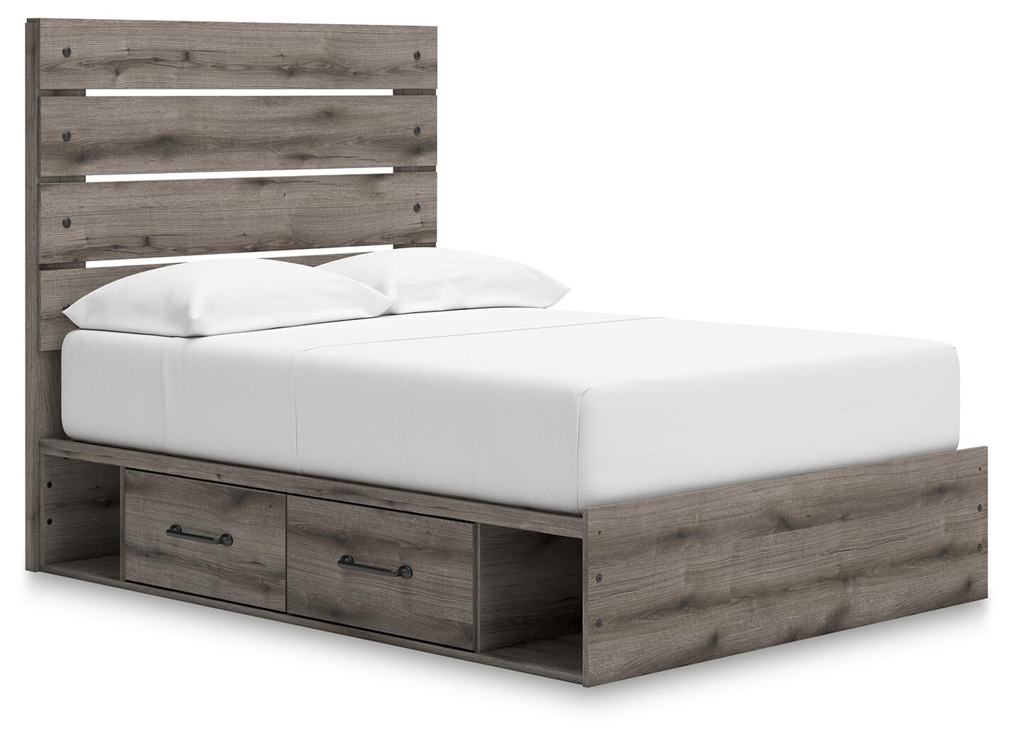 Graystorm Full Panel Bed with Storage, Dresser, Mirror and Nightstand