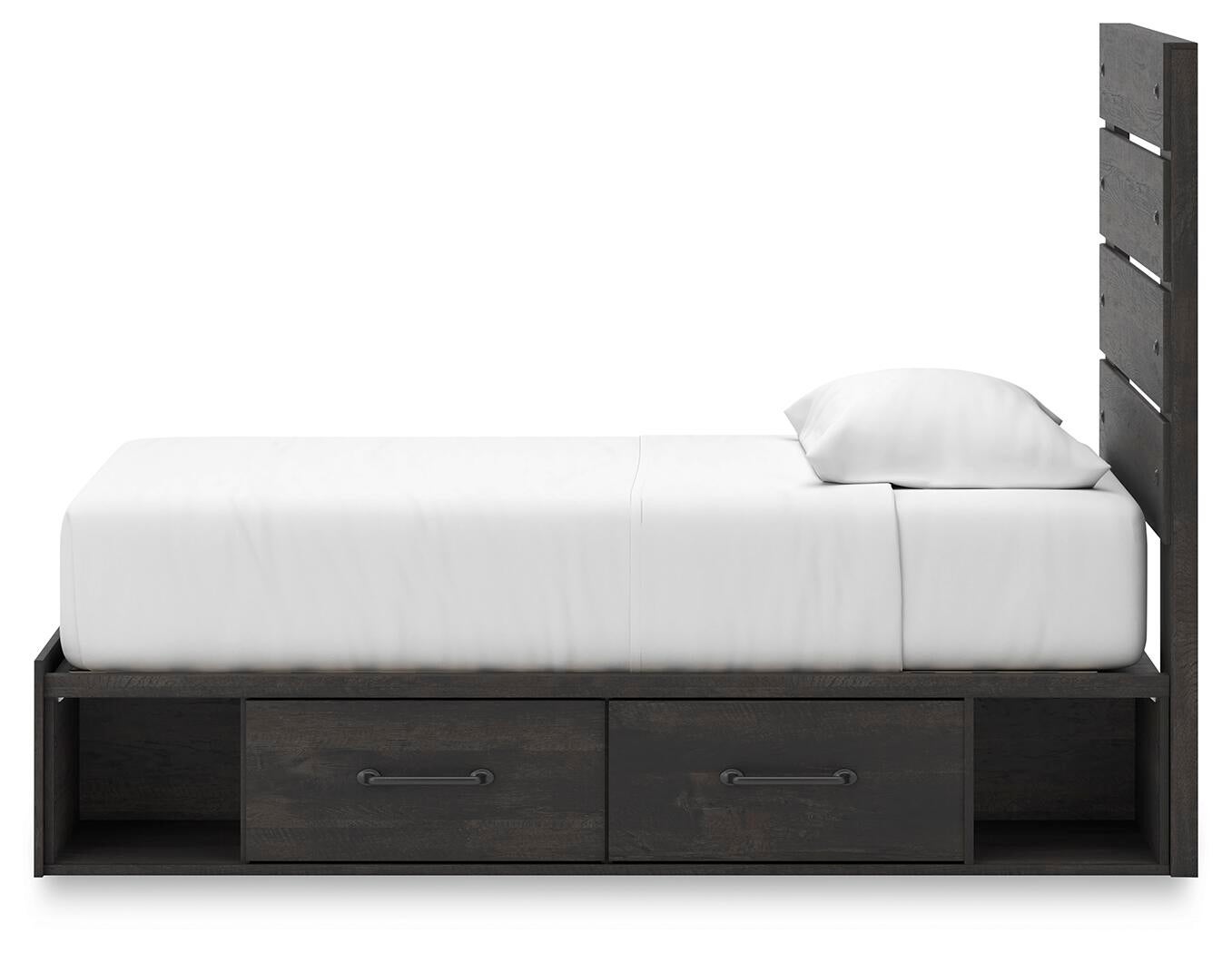 Hollivern Twin Panel Bed with Storage, Dresser and Mirror