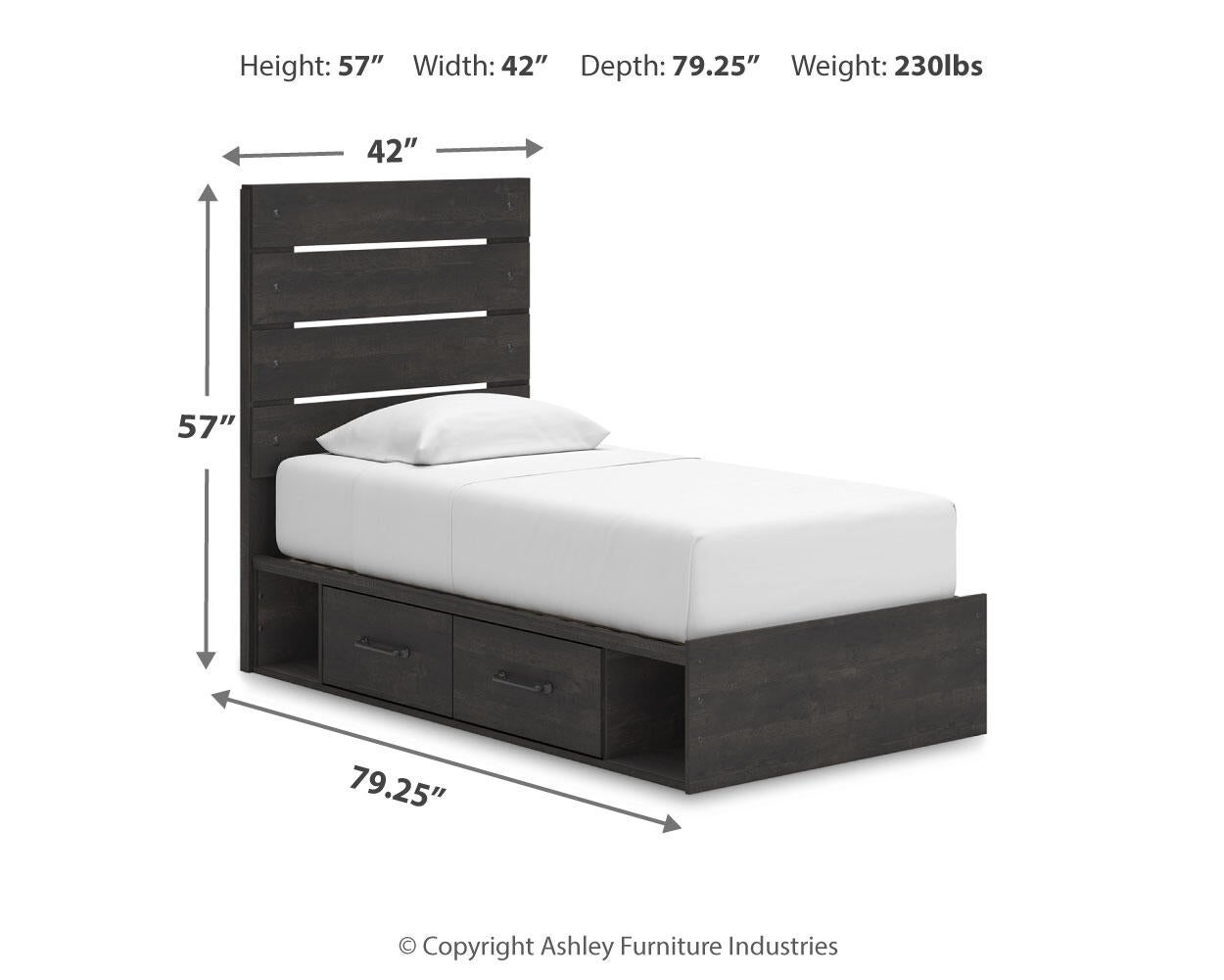 Hollivern Twin Panel Bed with Storage, Dresser and Mirror