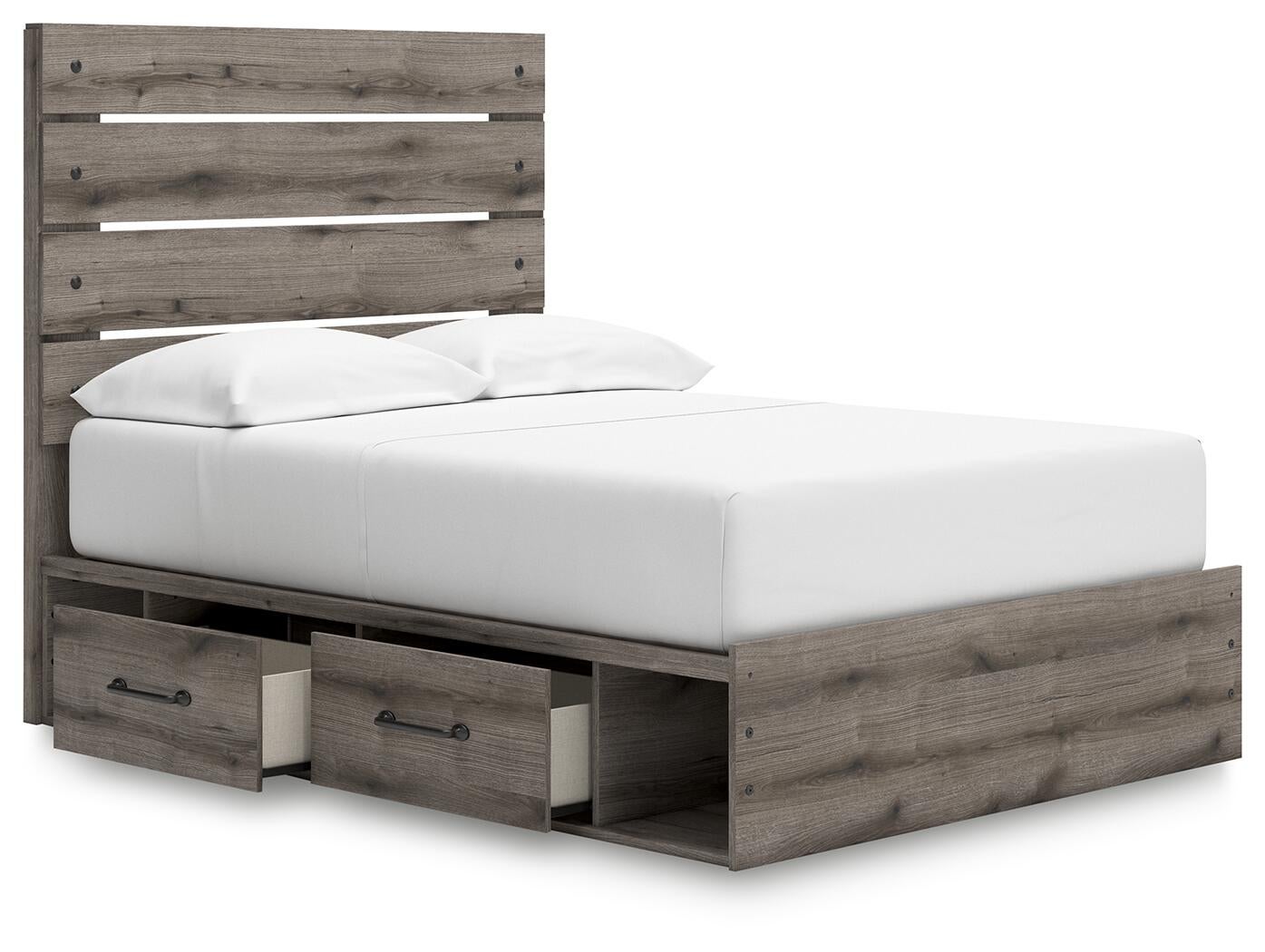 Graystorm Full Panel Bed with Storage, Dresser and Mirror