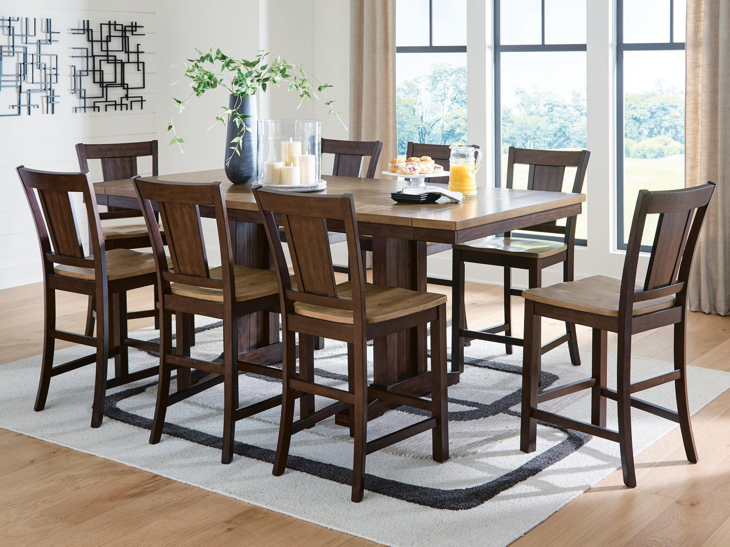 Rylandeen Counter Height Dining Table and 8 Barstools