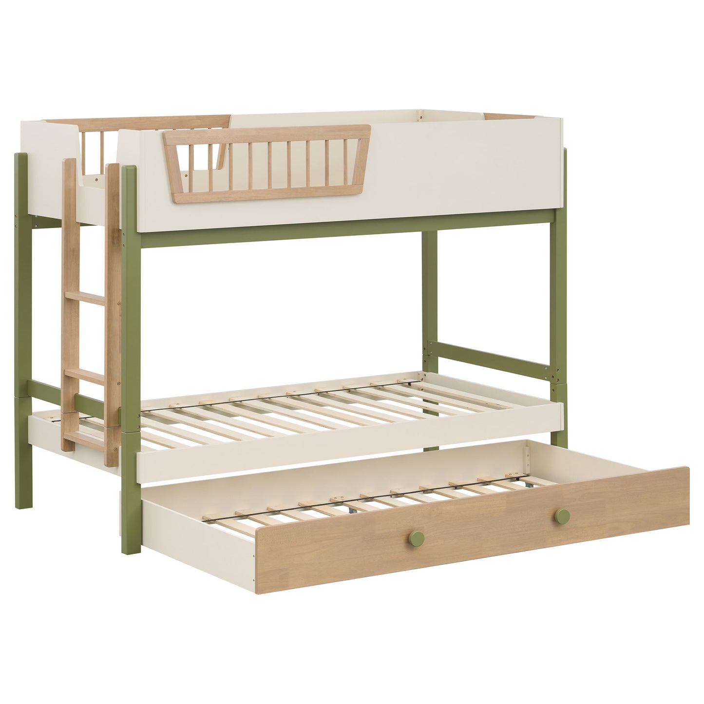 Evren Twin-over-Twin Bunk Bed with Trundle and Ladder Tri-Tone