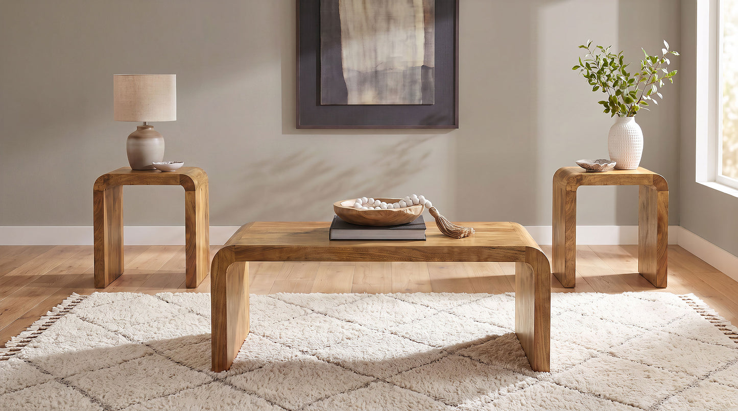 Booker 3-piece Mango Wood Coffee and End Table Set Natural