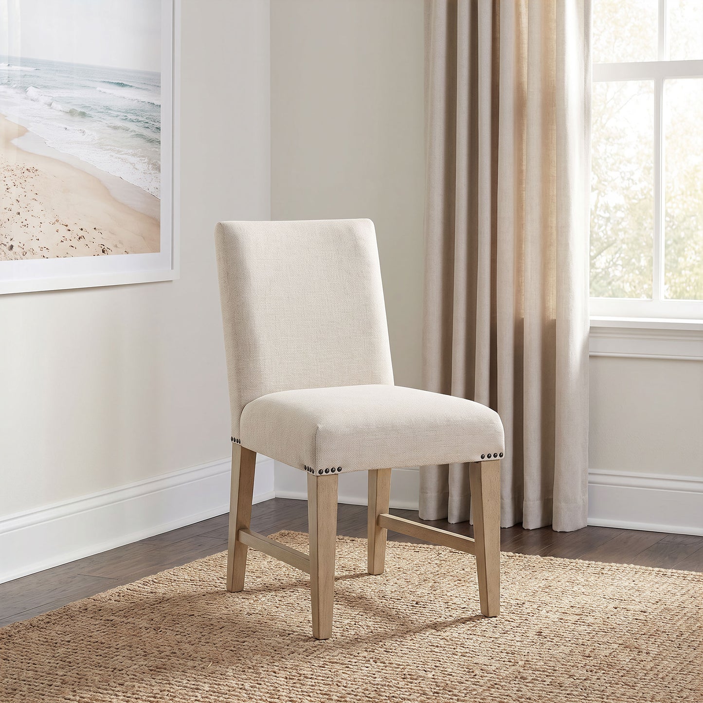 Naser Parsons Dining Side Chair Beige and Light Oak (Set of 2)