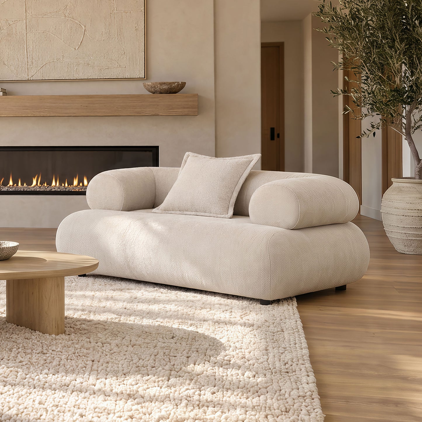 Eskola Chenille Accent Chair with Rounded Shelter Arms Ivory