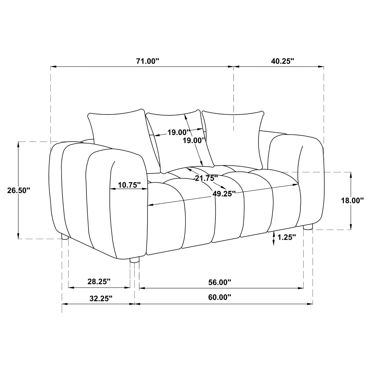 Lazaro 3-piece Fabric Upholstered Wide Channel Sofa Set Bronze