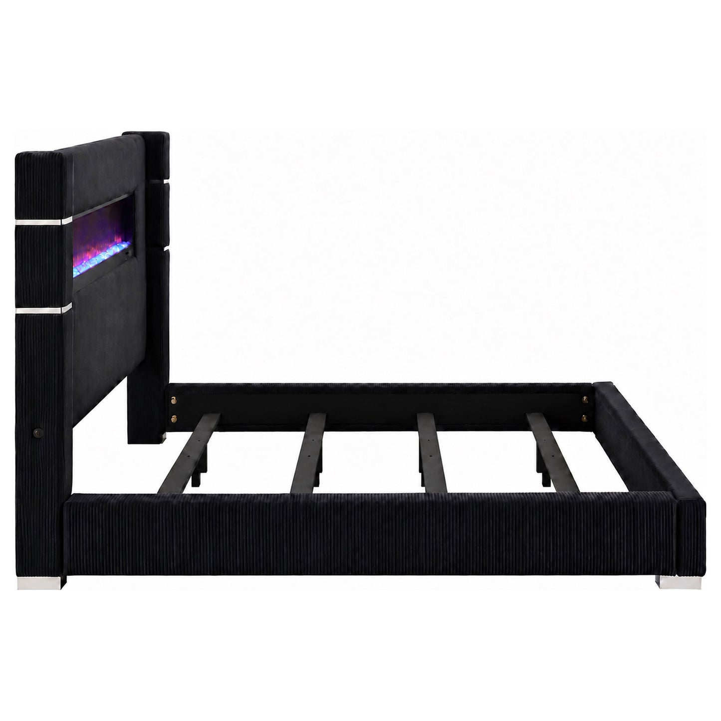 Tisdall Upholstered Eastern King Flame Visualizer Bed Black